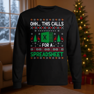 ¡Oh, esto requiere una hoja de cálculo! Suéter navideño de Excel, camiseta fea de manga larga, cuello redondo para adulto, divertida, promocional, de invierno. - Product Image 2