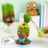 Poupée à Tête d'Herbe aux Grands Yeux, Créative, pour Enfants de Maternelle, Plante en Pot Petite et Intérieure à Planter Soi-même, Cadeau