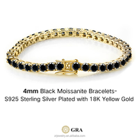 Bracelet de Tennis Hip Hop en Argent Sterling 925 2mm-6mm VVS Moissanite Diamant Noir Moissanite Bracelets et Bracelets