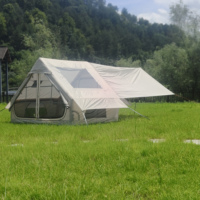 Tente gonflable pour 6 personnes avec auvent détachable, tente de camping gonflable, tente chaude avec cheminée et fenêtre de toit, tentes de camping gonflables