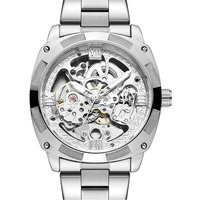 Montre-bracelet de luxe automatique mécanique pour homme, boîtier coussin, chiffres romains, cadran ajouré filigrané, bracelet