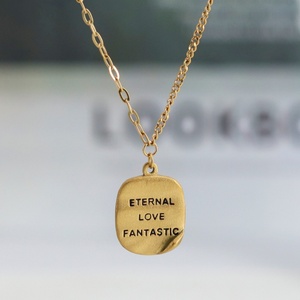 Custom Inspirational Quotes Stainless Steel Brush Effect Gold Plated Mini square Pendant Necklace for Women - Product Image 1