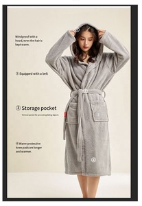 Accappatoio da bagno con cappuccio morbido e spesso in pile di corallo <span class=keywords><strong>cappotto</strong></span> caldo <span class=keywords><strong>per</strong></span> la <span class=keywords><strong>casa</strong></span> da donna uomo assorbente <span class=keywords><strong>per</strong></span> adulti - Product Image 3