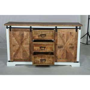 Buffet Muro II finition blanc et bois naturel avec portes coulissantes et tiroirs de rangement - Product Image 4