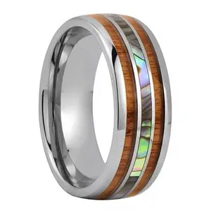 Wholesale Abalone shell jewelry tungsten titanium abalone shell ring men for wedding silver flat shape