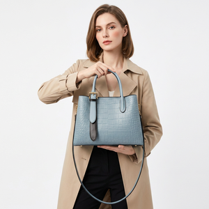 Sac fourre-tout en cuir véritable pour femme, motif crocodile, grande capacité, sac à bandoulière, fermeture éclair, pour le bureau, le quotidien et les voyages - Product Image 5