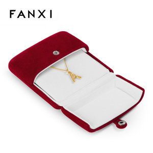 กล่องใส่เครื่องประดับกำมะหยี่สีแดงไวน์แบบพับได้ ยี่ห้อ FANXI จากผู้ผลิตจีน สำหรับคู่รัก กล่องใส่แหวนแต่งงาน พร้อมกระดุม - Product Image 1