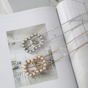 <span class=keywords><strong>Cintura</strong></span> in vita <span class=keywords><strong>con</strong></span> catena di strass Glitter scintillanti da donna REWIN <span class=keywords><strong>con</strong></span> fibbia <span class=keywords><strong>con</strong></span> perline di perle per abito da sposa abito formale - Product Image 5