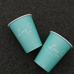 Taza de café desechable con tapa, taza de papel con patrón azul grueso de pared simple, logotipo personalizado, 8oz, 12oz, 16oz - Product Image 3