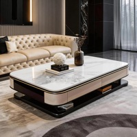 Table basse rectangulaire moderne de luxe en bois et marbre, multifonctionnelle avec rangement, pour salon, design intérieur en verre