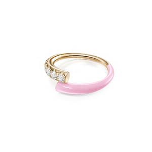 Argento 925 placcato oro 18K bianco CZ rosa smalto anello scintillante gioielli da sposa regalo per le donne - Product Image 1
