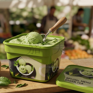 Envase cuadrado verde para helado con tapa, contenedor de PP para postres congelados de 500g, envase reciclable con impresión IML para productos congelados. - Product Image 3