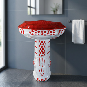 Big Sterling Porcelain Pedestal Wash Basin Set Lavabo Sink Stand Wooden <b>Rustic</b> Color Designer Sanitary Ware - Product Image 6