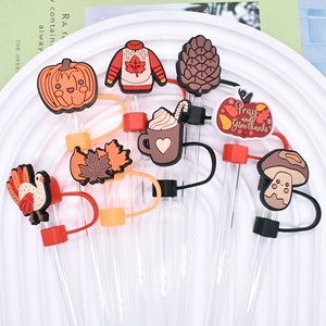 Offre Spéciale : Embouts de paille réutilisables en silicone souple, motifs Citrouille et Coq, accessoires décoratifs universels pour Thanksgiving - Product Image 3
