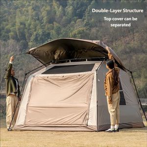 2-In-1 Oxford Outdoor Camping <b>Tent</b> Quick-Open <b>Canopy</b> Four-Season Double Layer 2000-3000Mm Waterproof Large Black Rubber - Product Image 3