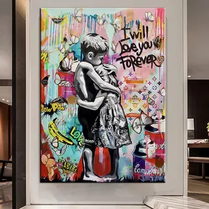 Quadro su Tela con Ragazzo e Ragazza che si Abbracciano, <span class=keywords><strong>Arte</strong></span> <span class=keywords><strong>Graffiti</strong></span>, Poster e Stampe da Parete - Product Image 1