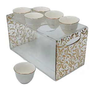 New Design Golden Lucite Cup Holder Arabic Calligraphy Three-dimensional Custom Acrylic Coffee Cup Holder