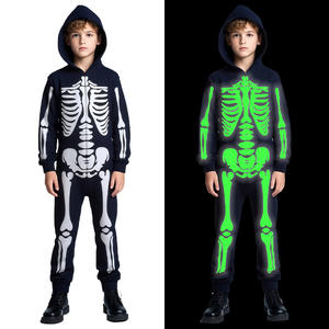 Mono de Halloween con capucha fantasma esqueleto disfraz para niños blanco que brilla en la oscuridad Cosplay inspirado en TV y película <span class=keywords><strong>estilo</strong></span> largo - Product Image 1