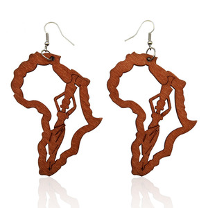 Mode Creative Designer Boucles D'oreilles En Bois Magique <span class=keywords><strong>Afro</strong></span> Filles Symbole Creux Afrique Carte Pendentif Boucles D'oreilles - Product Image 5