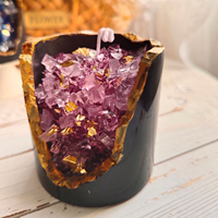 Bougie parfumée en cire de gel en forme de pierre de cristal avec feuille d'or et coquille en cire d'abeille de soja pour la décoration de la maison et les cadeaux