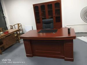 Juego de Escritorio Ejecutivo de Madera Clásico, Escritorio de Jefe de Madera Oscura de Lujo, Muebles de Oficina Grandes, Estación de Trabajo para CEO - Product Image 5