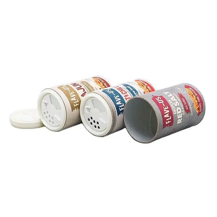 Fabricants d'usine Tube en papier cylindrique avec logo personnalisé pot de poudre Emballage de sel Boîtes en papier recyclables avec couvercles shaker