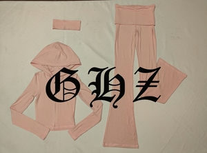 Completo Yoga <span class=keywords><strong>Tuta</strong></span> da Casa con Felpa Corta Regular e Pantaloni a Zampa in Cotone Spandex con Logo Personalizzato in Strass Adatto a Ragazze Alte - Product Image 6