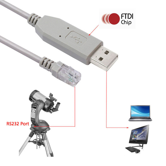 Celestron Nexstar Hand Control USB RS232 Serial to RJ9 4P4C Update Firmware Cable for Celestron Nextstar Hand Control