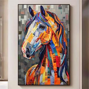 Pintura al Óleo <span class=keywords><strong>de</strong></span> Caballo Abstracta Minimalista <span class=keywords><strong>en</strong></span> 3D Personalizada sobre <span class=keywords><strong>Lienzo</strong></span>, Arte <span class=keywords><strong>de</strong></span> Pared Colorido para Sala <span class=keywords><strong>de</strong></span> Estar, Decoración con Textura Animal, Pinturas Hechas a Mano - Product Image 5
