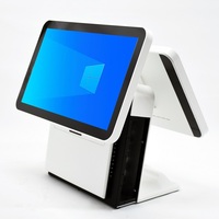 Système de point de vente JJPOS JJ-Q8B à double écran tactile de 15,6 pouces pour supermarché avec processeur I3 Bluetooth/Wi-Fi Windows OS - Blanc/Noir