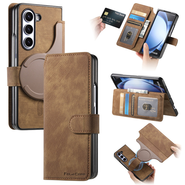 Detachable 2-in-1 PU Leather Magnetic Book Case Cover for Samsung for Galaxy Z Fold 7/6/5 Removable Card Slot Wallet Flip Case