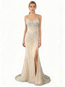 Gaun <span class=keywords><strong>Prom</strong></span> putri duyung kristal nude perak baru dengan gaun malam manik-manik belah depan untuk gaun pesta pernikahan wanita - Product Image 1