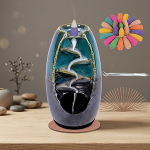 Brûleur d'encens en céramique à refoulement pour bois de santal chinois, diffuseur d'aromathérapie bleu avec 120 cônes, 30 bâtonnets et pinces - Product Image 3