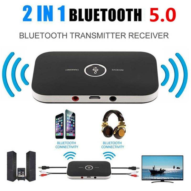 2-IN-1 5.0 Audio Transmitter Receiver, Wireless Audio Adapter with 3.5mm AUX & RCA for TV, PC, Headphones, Speakers