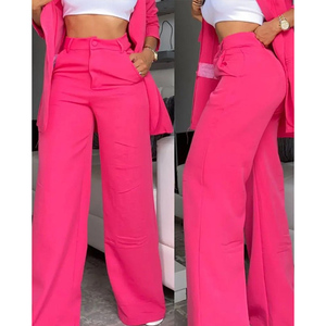Costume élégant et écologique pour femme, style européen et américain, automne 2026, couleur unie, manches fendues, revers, <span class=keywords><strong>pantalon</strong></span> long décontracté à poches droites - Product Image 6