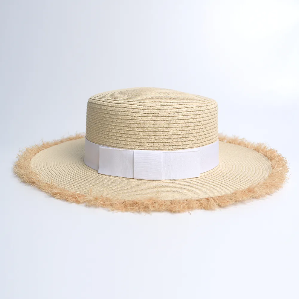 Toptan yeni moda güneş plaj şapkası Unisex geniş ağız katlanabilir konik düz ağız hasır şapka kadınlar için
