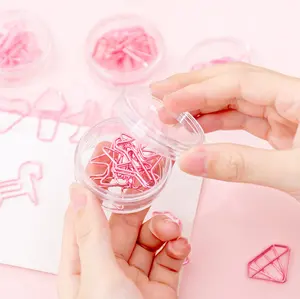 Розовая Круглая Коробка с самолетом, алмазным сердцем, уникальный металлический зажим для бумаги, в форме звезды, зажимы для учеников
