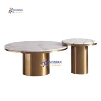 Ensemble de table basse ronde en marbre et acier inoxydable doré, style moderne minimaliste de luxe, meubles de salon