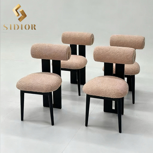 Nordic moderno misto lana <span class=keywords><strong>tessuto</strong></span> di lana di agnello gamba in metallo nero grigio ristorante Boucle sedia da pranzo sedia da pranzo velluto - Product Image 3