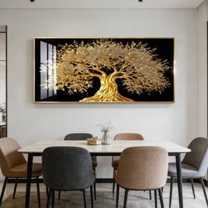 Arte Mural LED Decorativo para el Hogar, Diseño Personalizado de Fábrica, Paisaje de Árbol Dorado, Pintura de Porcelana con Cristales LED para Sala de Estar de Hotel - Product Image 5