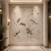 Mosaïque murale en pierre naturelle inspirée de la nature, papillon, libellule, art personnalisé en pierre naturelle coupée pour la décoration murale, hôtel, appartement