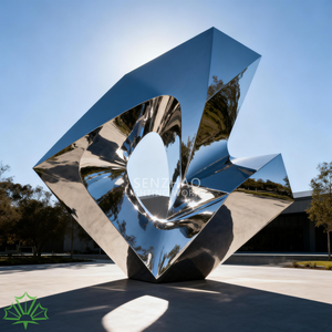 Senzhao - Espejo Geométrico Grande de Diseño Artístico, Escultura Moderna de Metal de Acero Inoxidable Pulido - Product Image 4