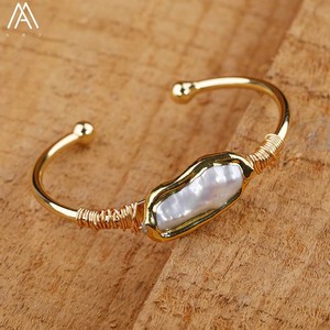 Braccialetto aperto fatto a mano per le donne alla moda perle bianche perline su filo di rame per adolescenti regalo gioielli Dropship - Product Image 2