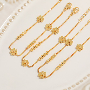 Vendita calda di tre piccole margherite <span class=keywords><strong>bracciale</strong></span> gioielli in acciaio titanio rotondo perline <span class=keywords><strong>oro</strong></span> braccialetto per la ragazza - Product Image 2