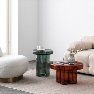 Evelyn <strong>Small</strong> Round <strong>Table</strong> Living Room Green Orange Tempered Glass Combination Movable Creative <strong>Coffee</strong> Side <strong>Table</strong> - Product Image 2