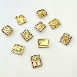 Raffredda rettangolo religiosi santi cristiani modello con gemme colorate placcato in oro 18K ciondolo ciondolo in ottone rame - Product Image 4