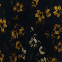 Kain Cetak Bunga Emas Vintage Elegan 100% Poliester Latar Belakang Hitam Tekstil Floral untuk Pakaian Gaya Gotik