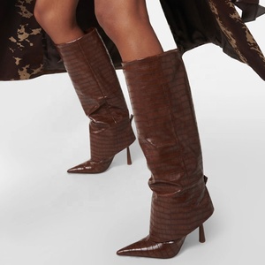 Botas Largas con Estampado de Piedras para Mujer, Tacones Altos, Punta Puntiaguda, Botines Sexys hasta la Rodilla, Superpuestos sobre Zapatos de Tacón de Aguja - Product Image 2