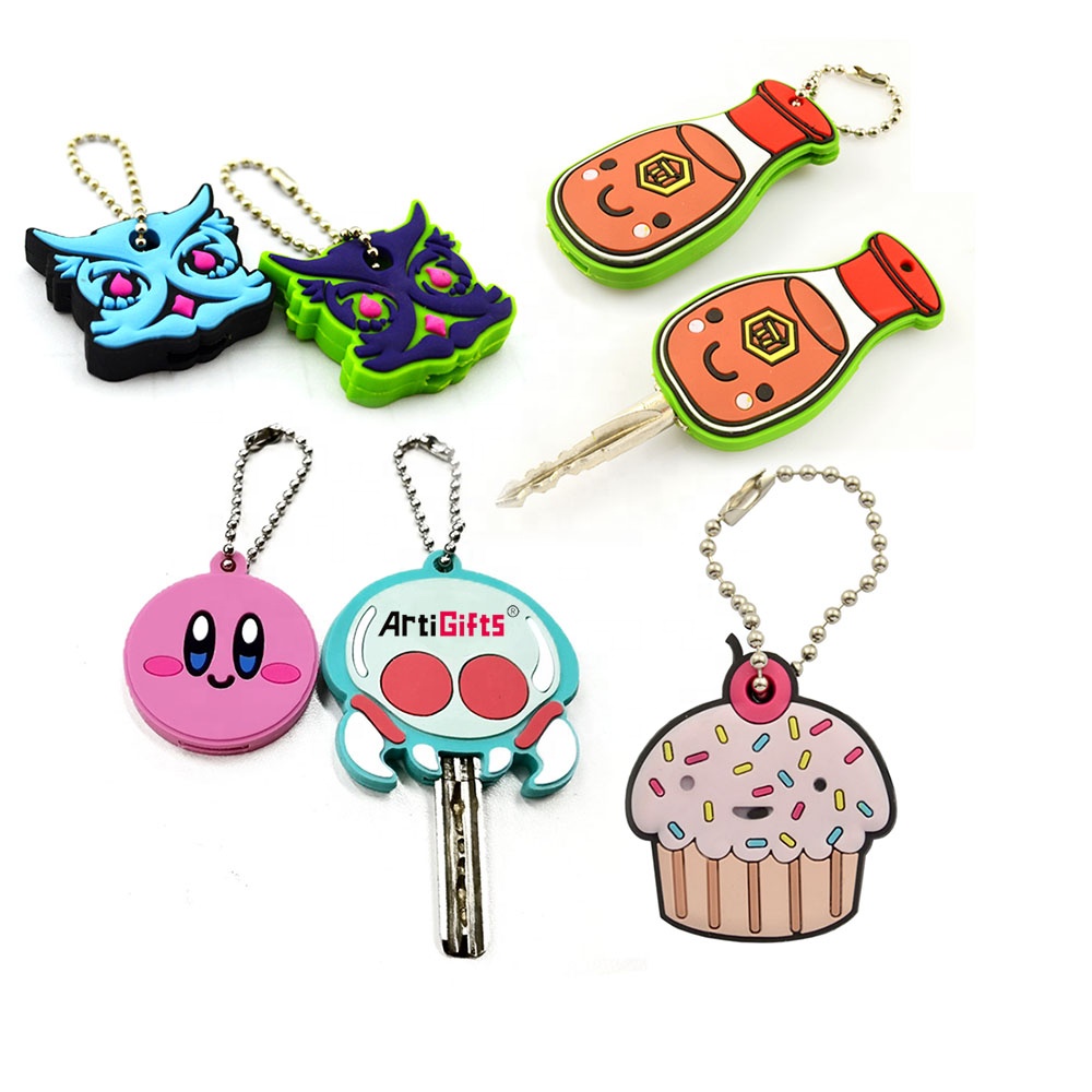 Plastic Key Head Cover Rubber Keychain Custom Mold Logo Keycaps Key Ring Soft PVC Color Cute Anime Key Covers Cap