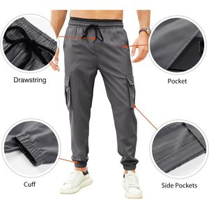 Pantalones Cargo Casuales para Hombre, Cintura Elástica con Cordón, Pantalones Deportivos Ajustados, Múltiples Bolsillos, Tela Oxford Transpirable - Product Image 4